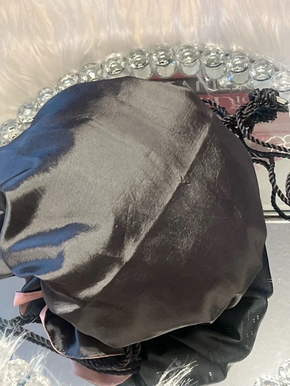 ANNICK GOUTAL Italy Elegant Satin gray and Pink Ruffle travel makeup bag